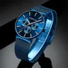 reloj hombre crrju men blue zegarki chronograf ultra cienkie datę moda zegarek dla mężczyzn męski pasek siatkowy swobodny kwarc Clock2470