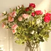 5 huvud silke camellia ros konstgjorda blommor långa plast stam bröllop vägledande faux blommor tyg falsk blomma hem dekoration1