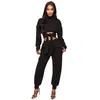 2 Piece Sets Womens Outfits Matching Sets Crop Tops Front Tie Solid Long Sleeve Casual Women Two Piece Set Clothing