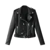 Mode-femmes automne hiver noir Faux cuir vestes Zipper basique manteau col rabattu Biker veste avec Blet