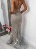 Straps Sexy Spaghetti Mermaid Prom Dresses Sequins Backless Sweep Train African Custom Made Long Formal Evening Gown