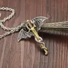 Hip Hop Pendant Necklaces Super Cool Evil DragonSword Titanium Steel Personality Unique Designer Jewelry Men Antique Gold Color N1099820