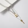 Retro chave bloqueio pingente colar prata ouro casal camada corrente jóias feminino vs link cubano