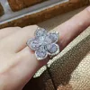 Vecalon bague de luxe Style fleur 925 en argent Sterling diamant bague de fiançailles anneaux de mariage pour les femmes bijoux de doigt de mariée