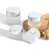 5g 10g 15g 20g 30g 50g Frosted Glass Bottle Cosmetic Jar Empty Face Cream Lip Balm Storage Container Pot Refillable Sample Bottles with Silver Lids