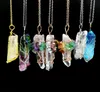 JLN Natural Crystal Life Tree Pendant Gemstone Wire Wrapped Quartz Hexagon Prism Amulet Charm With Brass Chain Necklace