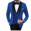 Brand New Royal Blue Groom Tuxedos Black Lapel Groomsmen Mens Wedding Dress Fashion Man Jacket Blazer 3Piece Suit(Jacket+Pants+Vest+Tie) 211