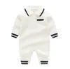 Baby Boys Romper Niemowląt Dzianiny Lapel Onesie Kids Stripe Lapel Z Długim Rękawem Kombinezony 2019 Jesień Nowy Baby Boy Ubrania Y2569