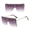 Color Updated Trendy Rimless Women Sunglasses Oversized Square Sun Glasses Colorful Lenses One Pieces 14 Colors Wholesale
