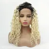 16-26 Polegada # 1B / 613 Perucas Dianteiras Do Laço Ombre Loiro Longo Pequeno Curly Ondulado Perucas Sintéticas Para As Mulheres Negras 250% Perucas de Densidade para As Mulheres