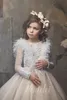 Lovely A Line Flower Girl Dresses Jewel Long Sleeve Backless Lace Applique Feather Crystal Pageant Dress Floor Length Girl's Birthday Party