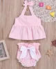 Бесплатная доставка DHL для младенцев Одежда для девочек Розовый Solid Top Лук кисточками Короткая Kids' Одежда малышей Комплекты Комплекты Мода Дешевые наборы BY0826