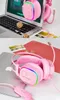 Colorful LED Gaming Headphones USB 7.1 Girl Pink Noise Canceling Stereo Headsets for PC Computer Laptop Phone Games 3.5mm Mic Earphone