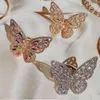 Iced Out Butterfly Ring för Kvinnor Lyxig designer Kvinnor Bling Diamond Animal Rings Hip Hop Crystal Gold Silver Färgglada Charm Ringar Smycken