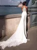 2020 Sexy Boho Brautkleid Meerjungfrau Illusion Top Chiffon Abnehmbare Zug Ärmel Sommer Informelle Strand-Brautkleider nach Maße