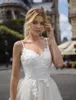 Elegant A Linha Lace Wedding Dresses Spaghetti Appliqued vestidos de noiva Tulle Trem da varredura do espartilho robe de mariée