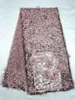 5 Yards/pc Splendido tessuto di pizzo netto francese appliqued rosso con perline fiore ricamo pizzo maglia africana per il vestito QN86-1