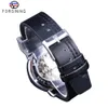 Формирование белых серебряных часов Openwork Clock Male Fashion Men039s Mechanical Watches Top Brand Luxury Black Lynuine Leather Wate3144187