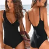 Women's Swimwear 2022 Sexy Women Deep V Swimsuit Ruffle Bathing Suit Backless Swimming Bodysuit Vintage Female