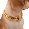 Gold Miami Cachorrinha Cadeia Banhado Colares Grosso Grande Cão Colar Curb Cubano Pet Link Aço Inoxidável Suprimentos 10 ~ 32 polegadas