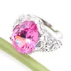 Söt söt eld rosa kunzite pärlor ring 925 silver nya mode vackra smycken kvinnor bröllopsfest gåva kristallringar 10 st