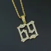 hip hop numéro 69 diamants pendentif colliers pour hommes alliage d'argent doré strass luxe 6ix9ine collier chaîne cubaine mode je306K