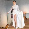 Shiny High Neck Prom Dresses With Long Sleeves Sequined Side Split Mermaid Evening Gowns See Through Sexy Cocktaiil Party Dress