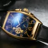 Vintage Skeleton Watch Men Automatic Mechanical Wristwatch Self Winding Leather Bracelet Moon Phase Male Clock Relogio Masculine298U