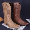 Vente chaude- fil à broder Rodeo Western Cowboy Bottes pour femmes PU Cuir Cowgirl Bottes Talons Bas Chaussures Femme Équitation