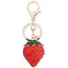Rouge fraise joli verre pendentif voiture sac à main porte-clés bijoux cadeau série fruits nouvelle mode porte-clés à la mode unisexe 208N