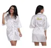 Tasarım Gelin Olmak için Takım Gelin Robe Altın Glitter Beyaz Saten Lingerie Duş Hediye Gelin Parti Kimono Birçok Renk Cornes