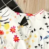 Kids Girls Vêtements Ensembles Petal Sleeve Floral Printed Strap Robe Kids Desinger Clothes Girls Threpiece Cost Clip Boot Band 6M1426458