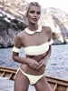 Seksowne dwukóre kawałki bikini stroje kąpielowe kobieta siatka pół-rękaw kostium kąpielowy kobiety słodko niski talia kostium kąpielowy biquini beachwear