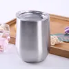 New 12oz Sublimation Wine Tumbler with Lid Stainless Steel Egg Shaped Wine Glass Silver Wine Glasses Coffee Mug