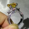 Choucong Brand Couple Wedding Rings Luxury Jewelry 925 Sterling Silver Large Princess Cut Gold Topaz CZ Diamond Gemstones Party Wo196U