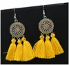 Mode Bohemian Wool Tassel Dangle Örhängen Zinc Alloy Sun Flower Fringe Dangling Drop Earings for Women Smycken