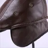 Designer Men's Real Genuine Leather hat baseball Cap Newsboy Beret Hats Winter Warm Cowhide Caps233O