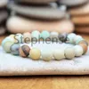 MG0624 New Design Polished Amazonite Bracelet Set White Beads Lotus Charam Bracelet Women's Yoga Wrist Mala Bracelet302S