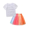 Baby Girls Letter T-shirts Kids Verjaardagstaart T-shirt + Rainbow Bowknot Rokken 2 stks / set Pakken ins Ins Inschrijving Cartoon Cartoon Clothing Sets M2181