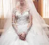 Ball New Sheer Dresses Jewel Neck Lace Applique Long Illusion Sleeves Formal Bridal Gown Wedding Dress Court Train 330