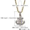 New 18K Gold Plated Iced Out Cublic Zirconia Vintage Anchor Pendant Necklace Twist Chain 2 Colors Hip Hop PunkRock Jewelry Gifts for Guys