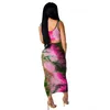 Tie Dye Print Dames Casual Tweedelige Set Crop Tank Top Bodycon Midi Rok Pakken Zomer Beachwear Clubwear Femme 2 Stks Outfits