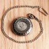 Retro srebrny/brązowy zegarek z otwartą twarzą cyfry rzymskie konstrukcja kolejowa mechaniczne ręcznie nakręcane zegarki kieszonkowe dla kobiet mężczyzn szkielet łańcuszek z wisiorem