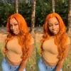 Fashion Orange Body Wave Heat Resistant Hair Women Wedding Party Halloween Present Synthetic Lace Front Daily Wigs