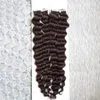Уток кожи человеческие волосы глубокая волна 200 г (80 шт.) Лента в расширении REMY волос Двусторонняя лента