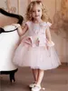 hot Princess White Lace Pink Flower Girl Dresses Lovely Ball Gown Party Wedding Girls Dresses with Bow Sash