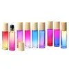 10ml Glass Roll on Bottles Essential Oil Perfume Bottle Gradient Color Roller Bottles with Wood Grain Cap Stainless Steel Balls Roll-on Bott