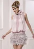 Great Gatsby Krótkie sukienki koktajlowe z piórem Wysokiej szyi świecące Zroszony Backless Pink Prom Party Strona Gowns Plus Size Homecoming Sukienka