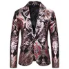 Men's Red Black Paisley Print Tuxedo Blazer Jacket Slim Fit Single Button Men Blazer Party Dance Stage Singers Costume Homme 308E