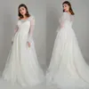 2020 Suknie ślubne z długim rękawem Pociąg linia Sweep Pociąg Jewel Neck Plus Size Country Wedding Dress Custom Make Tanie Plaża Robes De Mariée